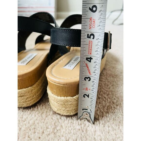 Steve Madden Espadrille Wedge Leather Black Sandals sz 10M - Picture 12 of 12